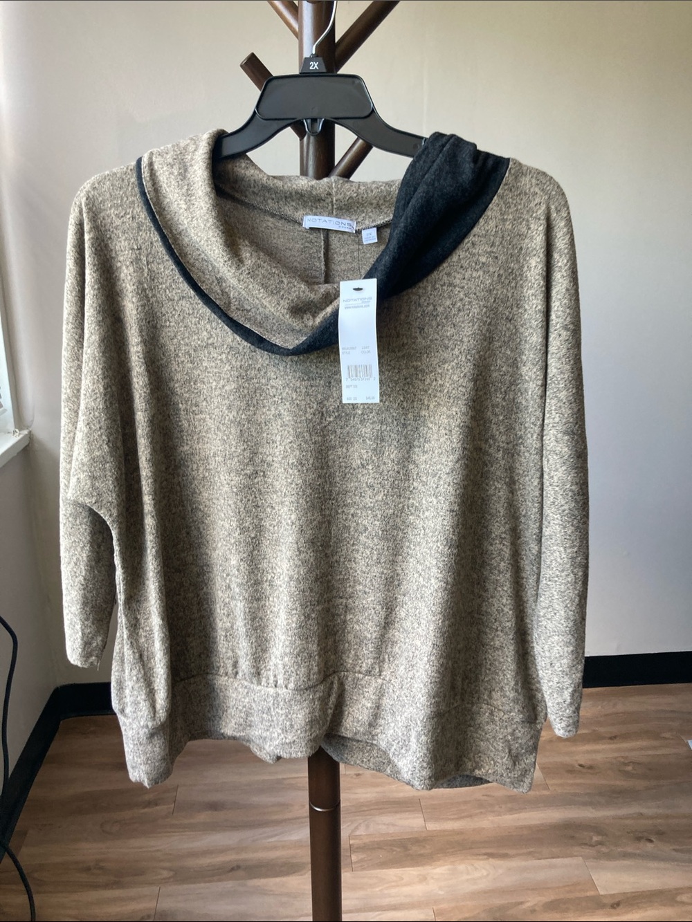 NY Collection heathers tan gray top 2X casual business casual office neutral - Picture 5 of 17
